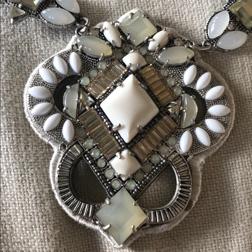 White Crystal Statement Necklace - image 2